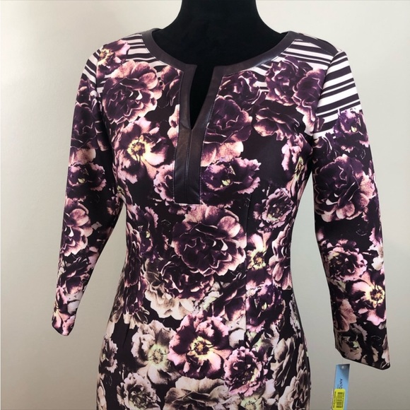 Antonio Melani Purple Plum Floral V-neck Scuba Sheath Dress NWT - Picture 3 of 9